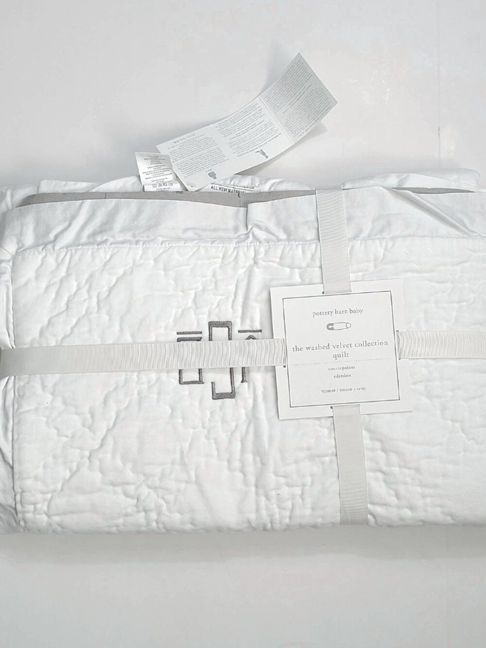 Pottery Barn Baby NWT Washed Velvet Quilt 100% Cotton Toddler 36"x50" Monogram